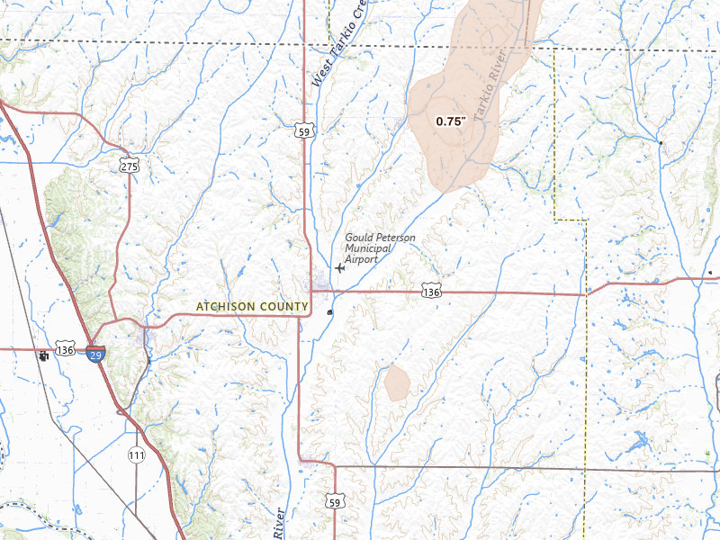 Radar-estimated hail-size map of the storm over Tarkio, MO on Mar 5, 2026