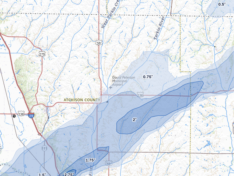 NEXRAD radar-signature map of the hail over Tarkio, MO