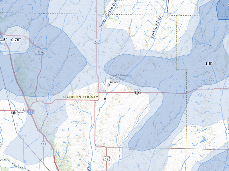 NEXRAD radar-signature map of the hail storm over Tarkio, MO on May 16, 2026