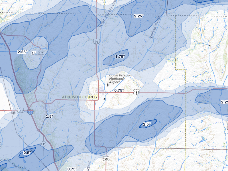 NEXRAD radar-signature map of the hail storm over Tarkio, MO on May 18, 2026