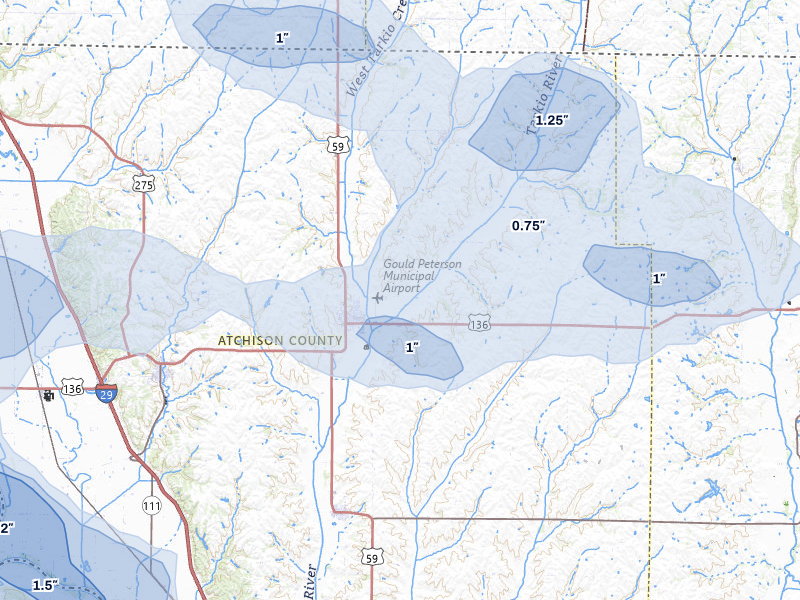 NEXRAD radar-signature map of the hail storm over Tarkio, MO on Jul 3, 2026