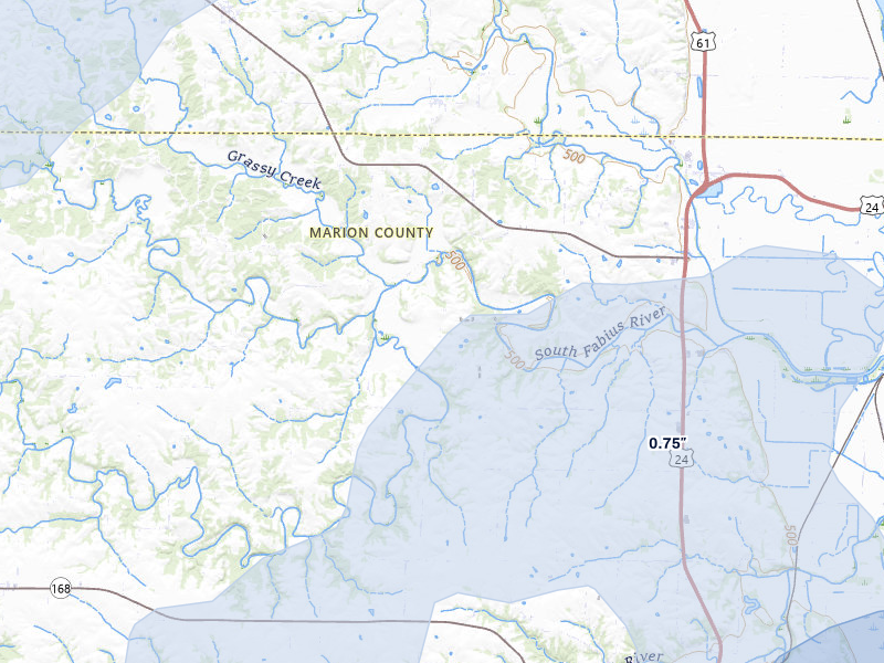 NEXRAD radar-signature map of the hail storm over Taylor, MO on Apr 27, 2026