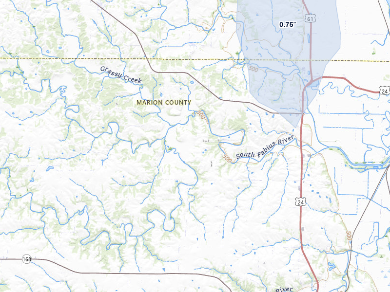NEXRAD radar-signature map of the hail storm over Taylor, MO on Jul 5, 2026