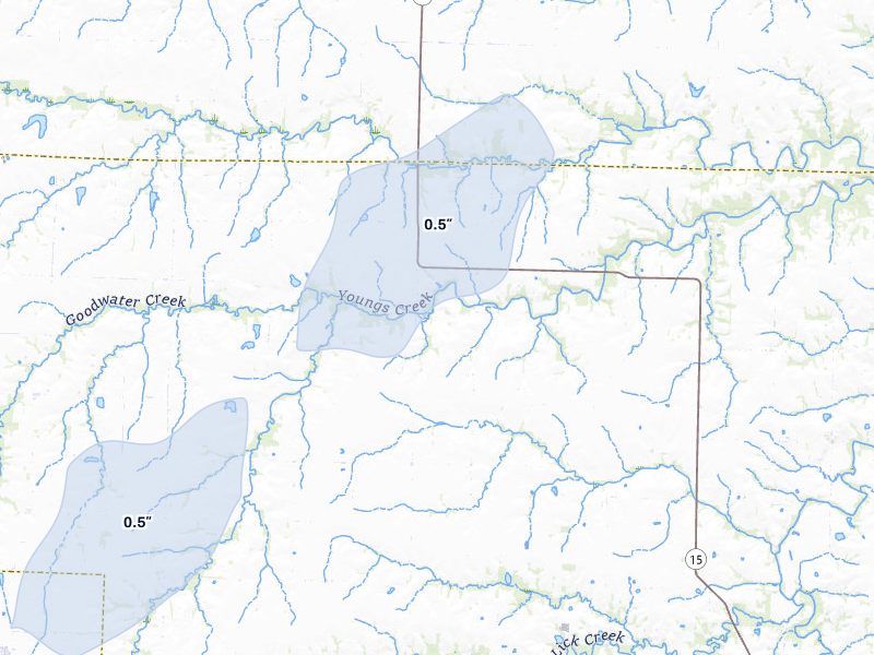 NEXRAD radar-signature map of the hail storm over Thompson, MO on Mar 6, 2026