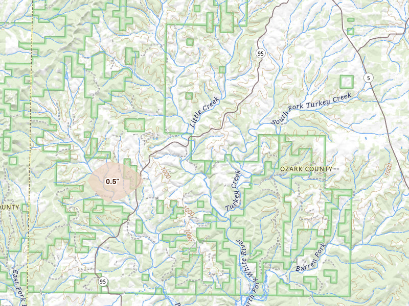 Radar-estimated hail-size map of the storm over Thornfield, MO