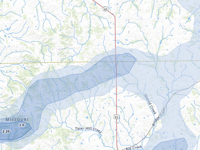NEXRAD radar-signature map of the hail over Tina, MO