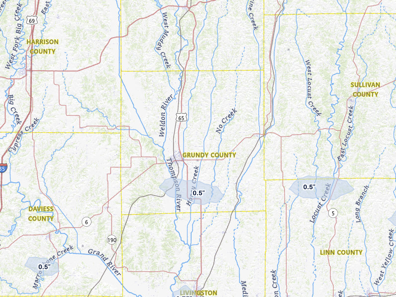 NEXRAD radar-signature map of the hail storm over Trenton, MO on Mar 26, 2026