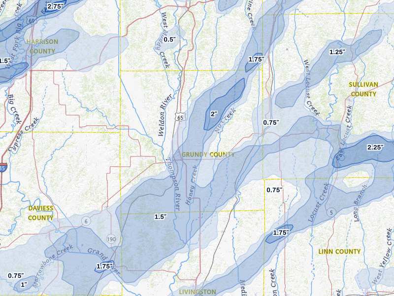 NEXRAD radar-signature map of the hail storm over Trenton, MO on Apr 17, 2026