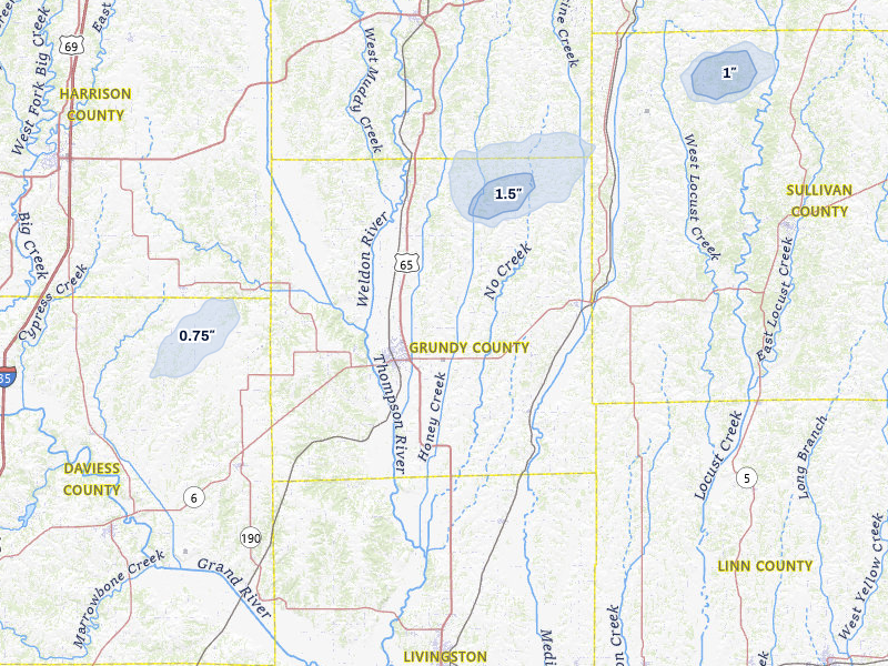NEXRAD radar-signature map of the hail storm over Trenton, MO on Jun 6, 2026
