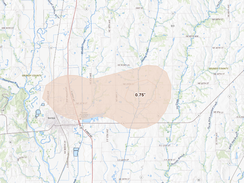Radar-estimated hail-size map of the storm over Trenton, MO