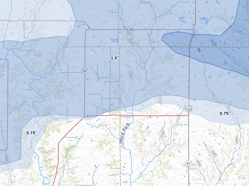 NEXRAD radar-signature map of the hail storm over Union Star, MO on May 16, 2026