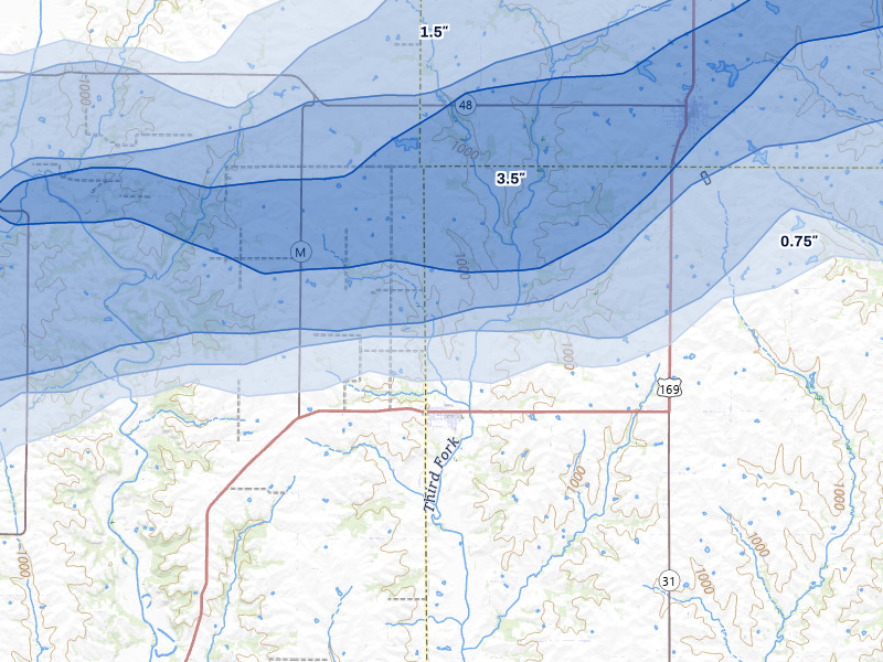 NEXRAD radar-signature map of the hail over Union Star, MO