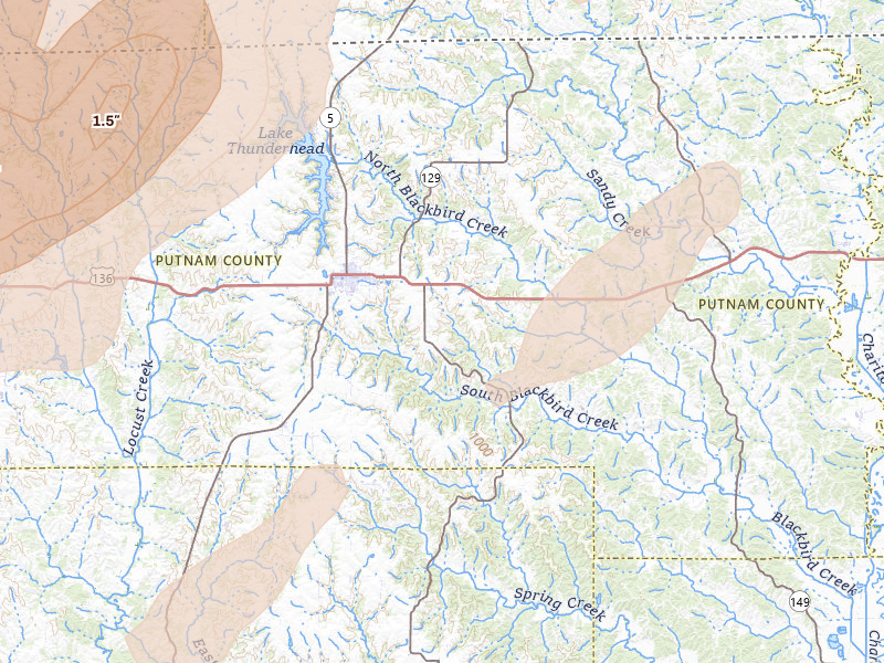 Radar-estimated hail-size map of the storm over Unionville, MO on Apr 17, 2026
