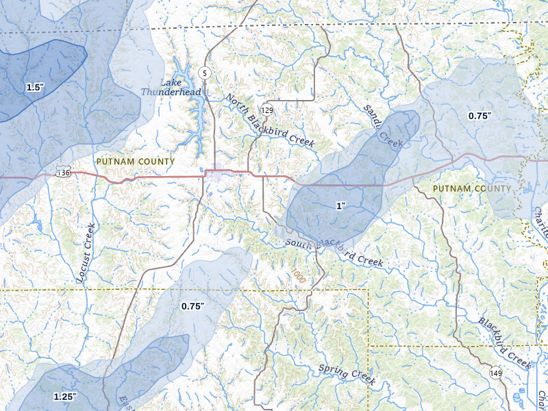 NEXRAD radar-signature map of the hail over Unionville, MO