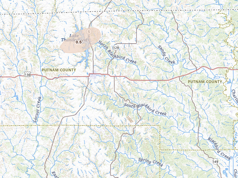 Radar-estimated hail-size map of the storm over Unionville, MO on Jun 5, 2026