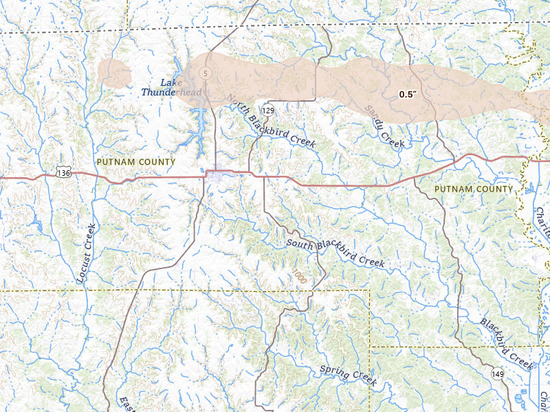 Radar-estimated hail-size map of the storm over Unionville, MO on Jun 17, 2026