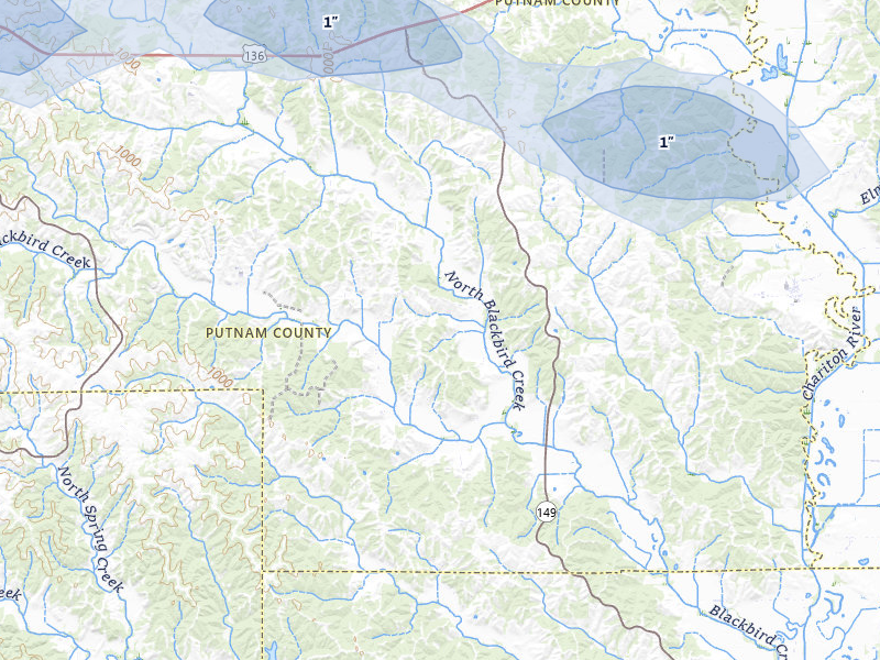 NEXRAD radar-signature map of the hail storm over Unionville, MO on Aug 5, 2026