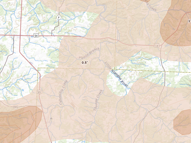 Radar-estimated hail-size map of the storm over Urbana, MO on Apr 26, 2026