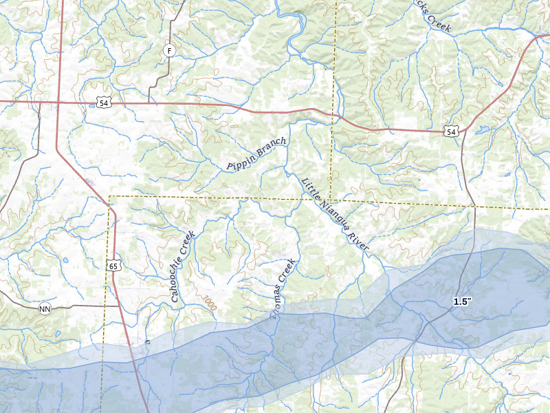 NEXRAD radar-signature map of the hail storm over Urbana, MO on Apr 28, 2026