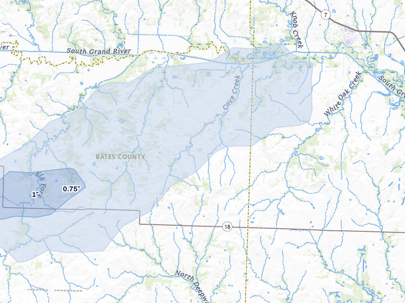 NEXRAD radar-signature map of the hail storm over Urich, MO on Mar 31, 2026
