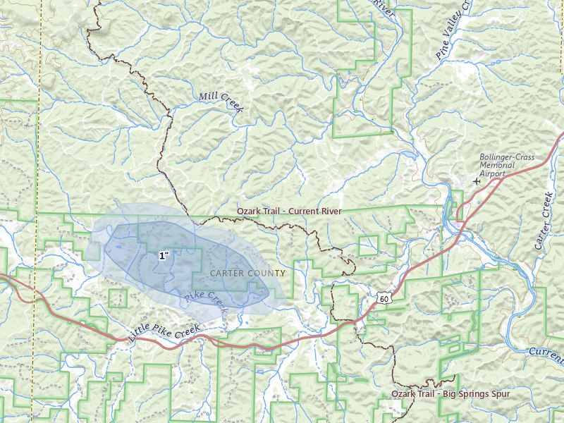 NEXRAD radar-signature map of the hail storm over Van Buren, MO on Jul 6, 2026