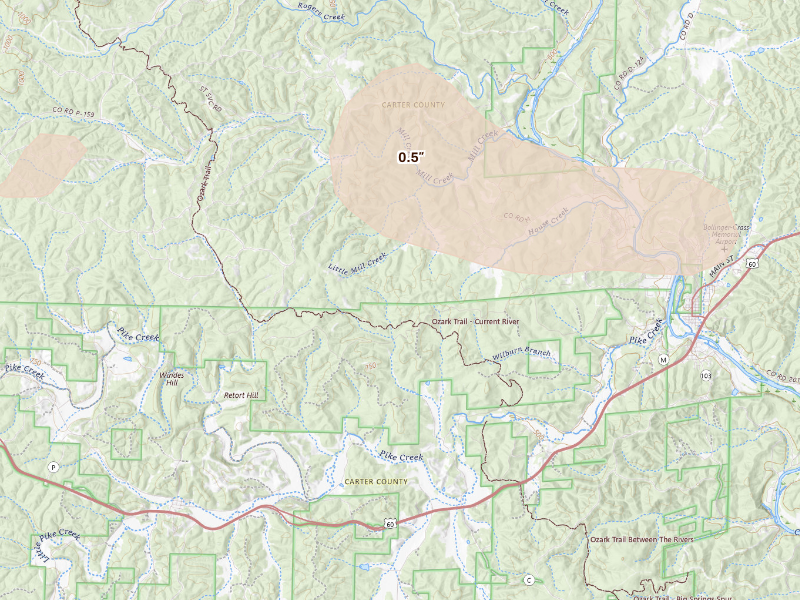 Radar-estimated hail-size map of the storm over Van Buren, MO