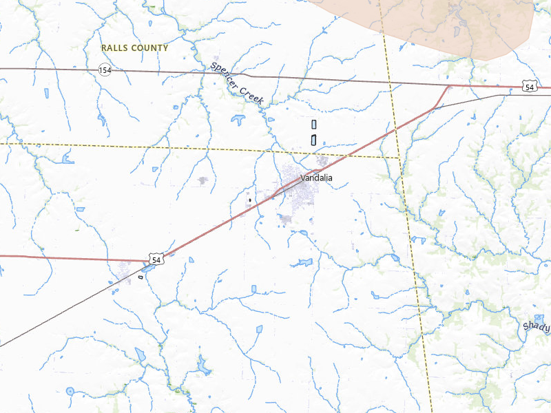 Radar-estimated hail-size map of the storm over Vandalia, MO on May 31, 2026