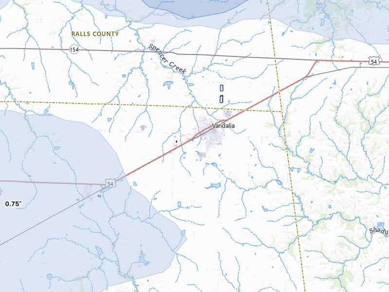 NEXRAD radar-signature map of the hail storm over Vandalia, MO on May 31, 2026