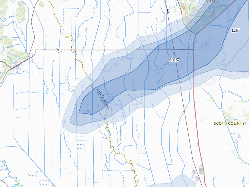 NEXRAD radar-signature map of the hail storm over Vanduser, MO on Apr 26, 2026