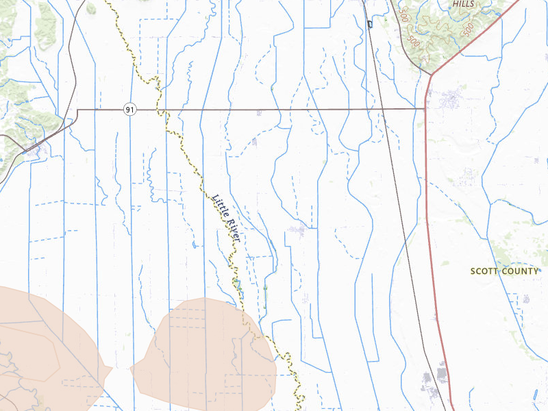 Radar-estimated hail-size map of the storm over Vanduser, MO on Jul 9, 2026