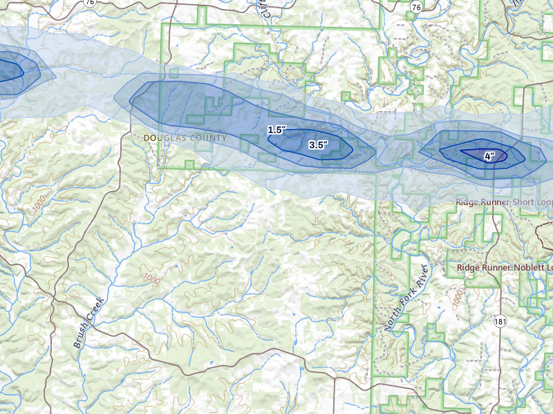 NEXRAD radar-signature map of the hail storm over Vanzant, MO on Apr 27, 2026