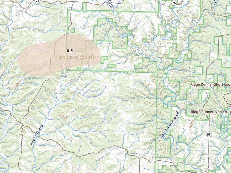 Radar-estimated hail-size map of the storm over Vanzant, MO
