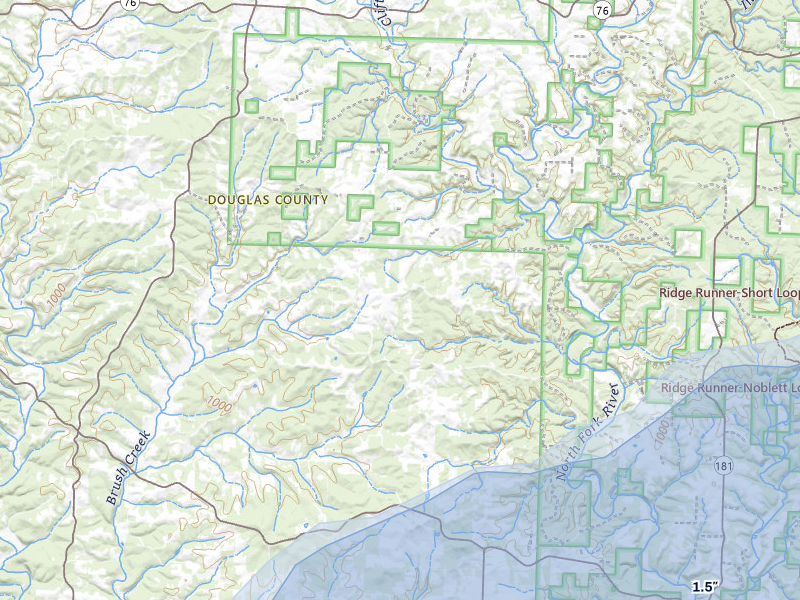 NEXRAD radar-signature map of the hail storm over Vanzant, MO on Jul 10, 2026