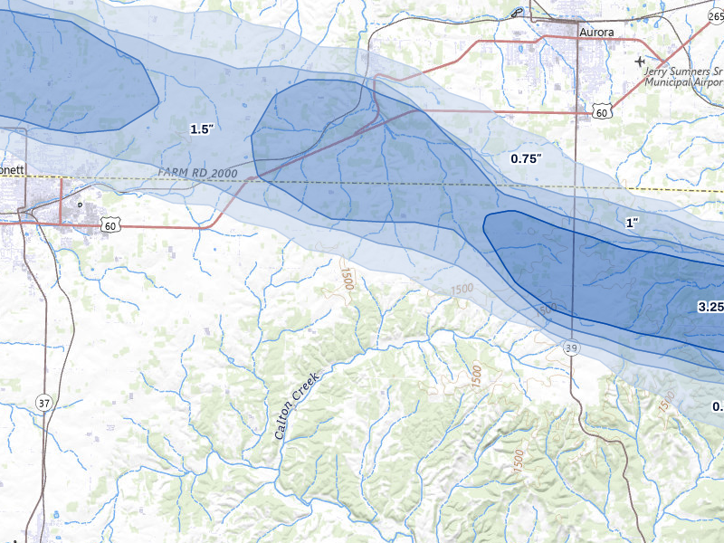 NEXRAD radar-signature map of the hail over Verona, MO