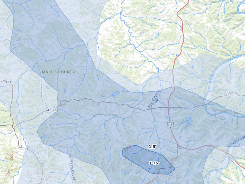 NEXRAD radar-signature map of the hail storm over Vienna, MO on Jul 9, 2026