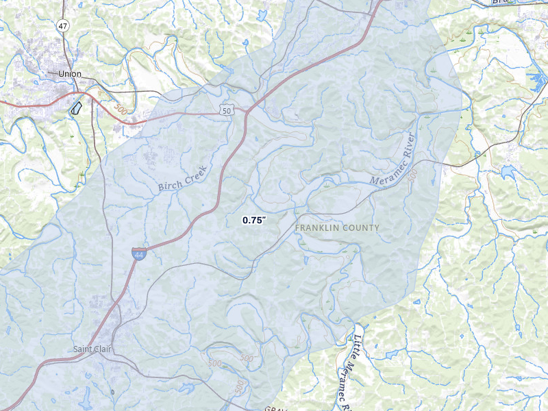 NEXRAD radar-signature map of the hail over Villa Ridge, MO