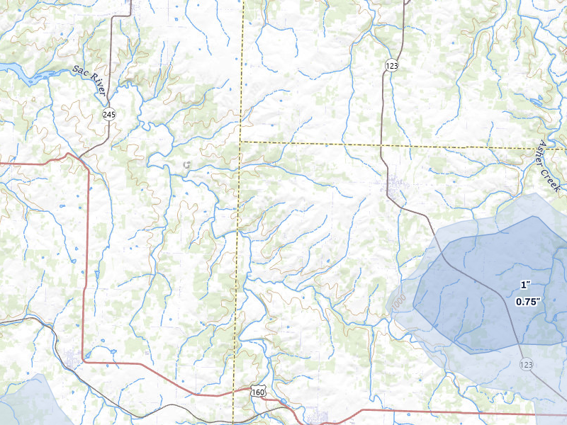 NEXRAD radar-signature map of the hail storm over Walnut Grove, MO on Mar 4, 2026