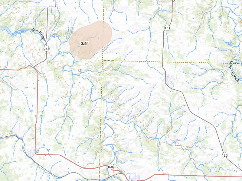 Radar-estimated hail-size map of the storm over Walnut Grove, MO