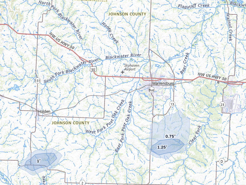 NEXRAD radar-signature map of the hail storm over Warrensburg, MO on May 30, 2026