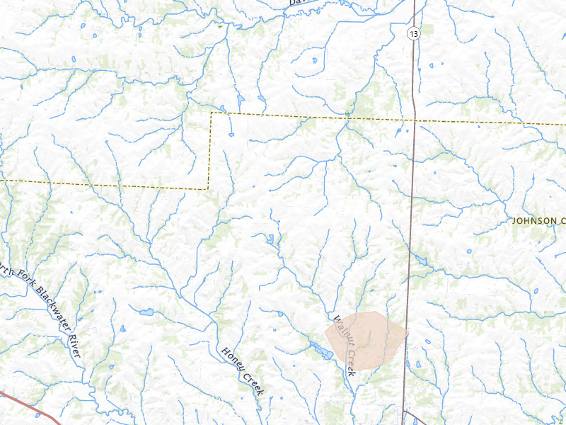 Radar-estimated hail-size map of the storm over Warrensburg, MO on Jun 17, 2026