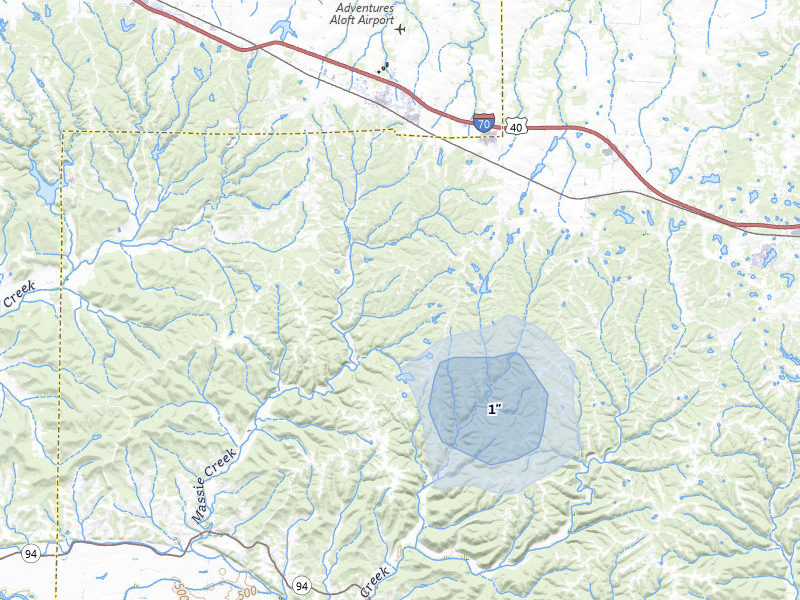 NEXRAD radar-signature map of the hail over Warrenton, MO