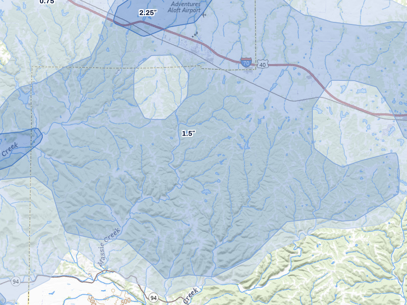 NEXRAD radar-signature map of the hail over Warrenton, MO
