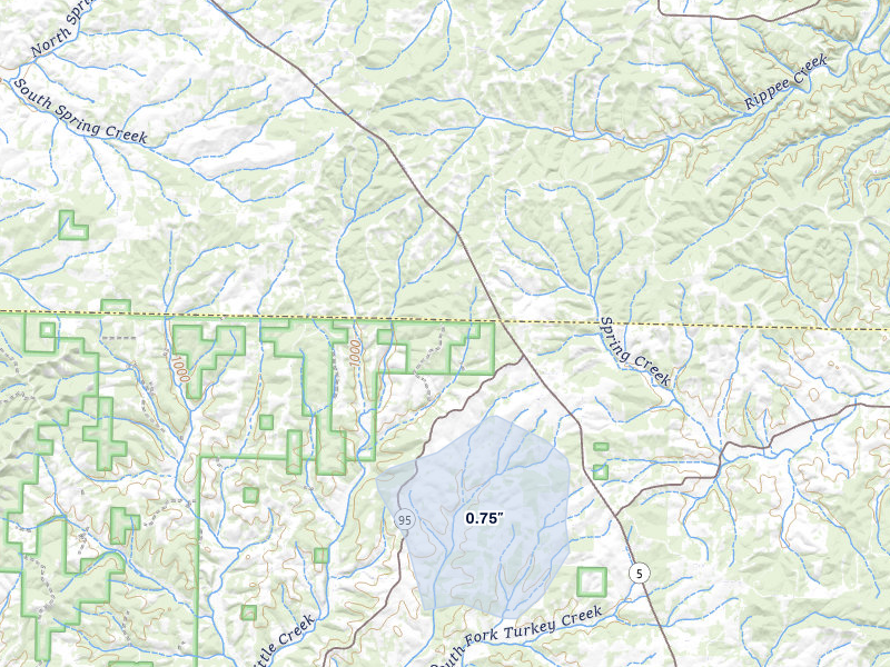 NEXRAD radar-signature map of the hail storm over Wasola, MO on Jul 31, 2026