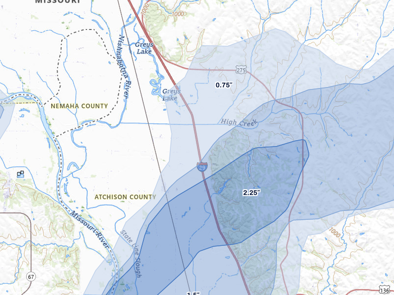 NEXRAD radar-signature map of the hail storm over Watson, MO on Apr 23, 2026