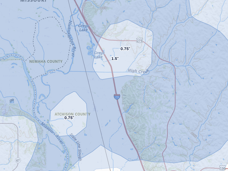 NEXRAD radar-signature map of the hail storm over Watson, MO on May 16, 2026