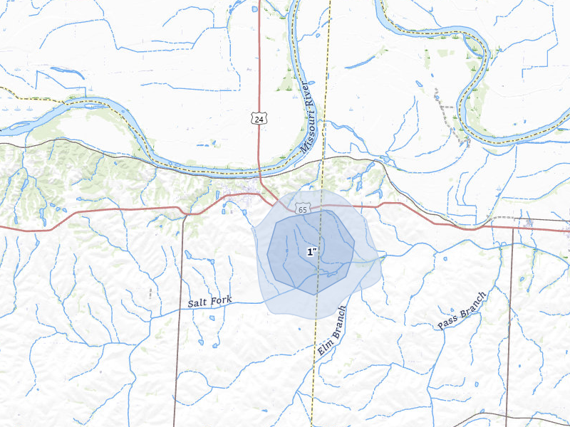 NEXRAD radar-signature map of the hail storm over Waverly, MO on Mar 6, 2026