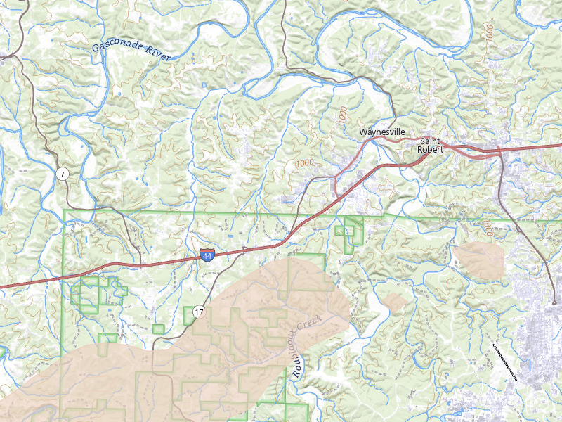 Radar-estimated hail-size map of the storm over Waynesville, MO on Apr 27, 2026