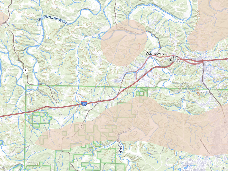 Radar-estimated hail-size map of the storm over Waynesville, MO on May 31, 2026