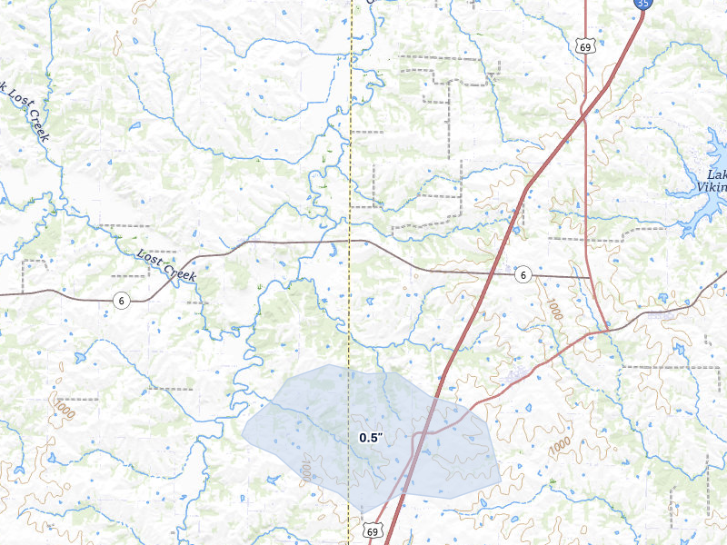NEXRAD radar-signature map of the hail storm over Weatherby, MO on May 29, 2026