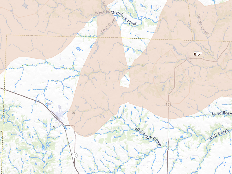 Radar-estimated hail-size map of the storm over Wellsville, MO on Apr 27, 2026